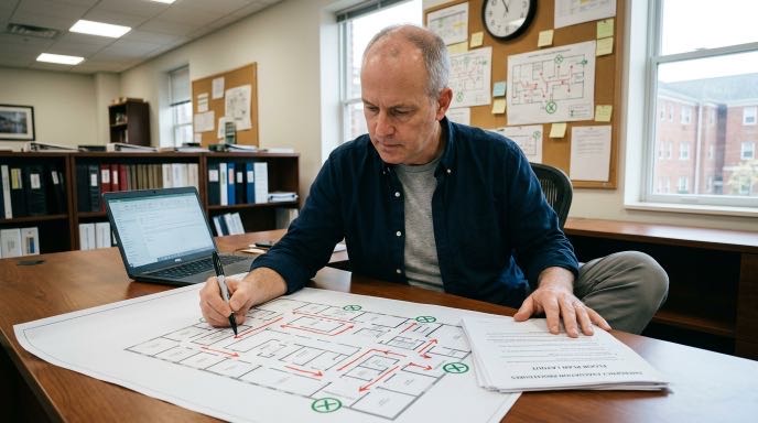 Как сделать план эвакуации в здании и не допустить ошибок, которые мешают людям быстро выбраться